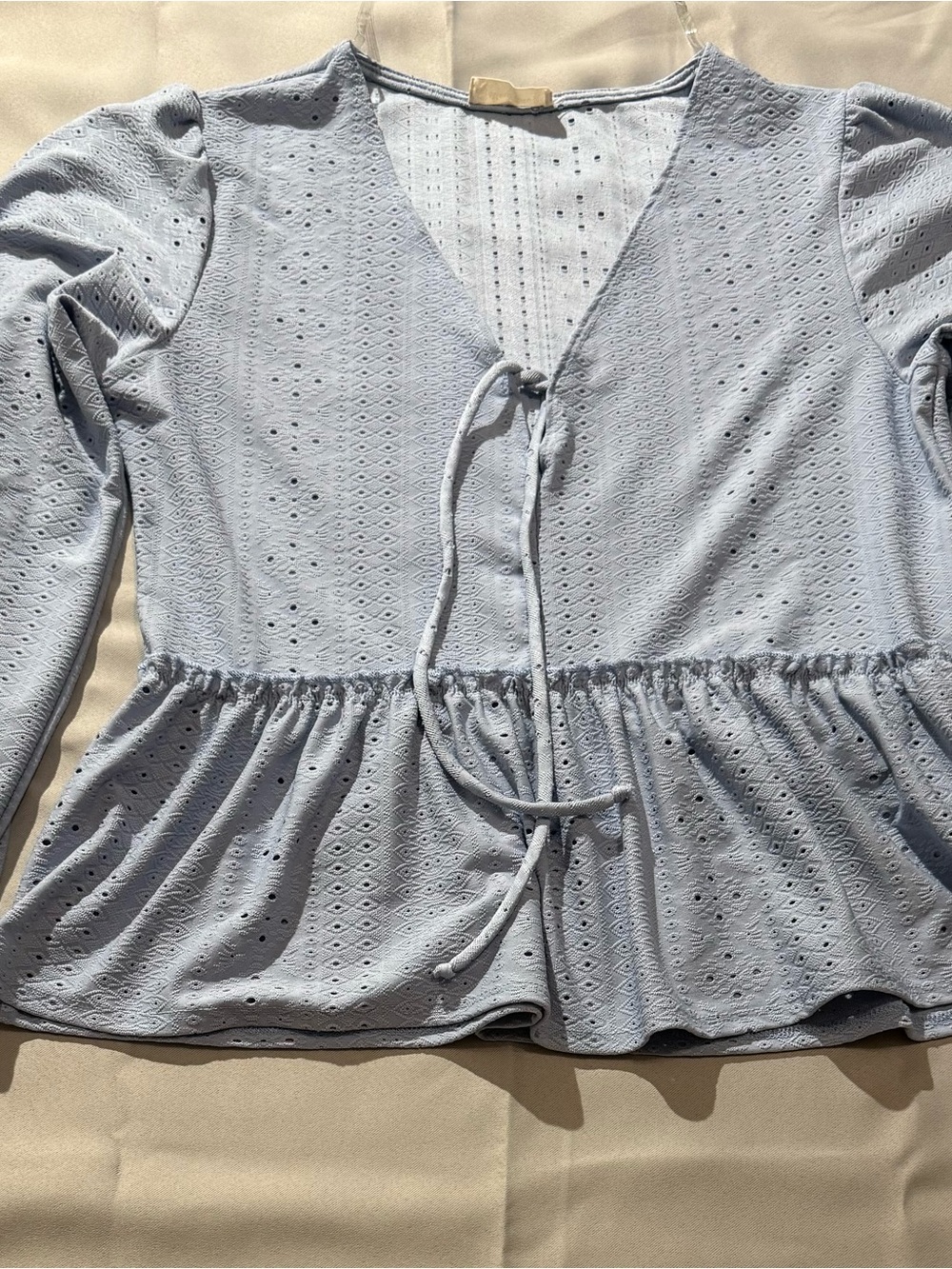 Altar'd State Schiffli Pale Blue Eyelet Babydoll Peplum Tie-Front Tunic